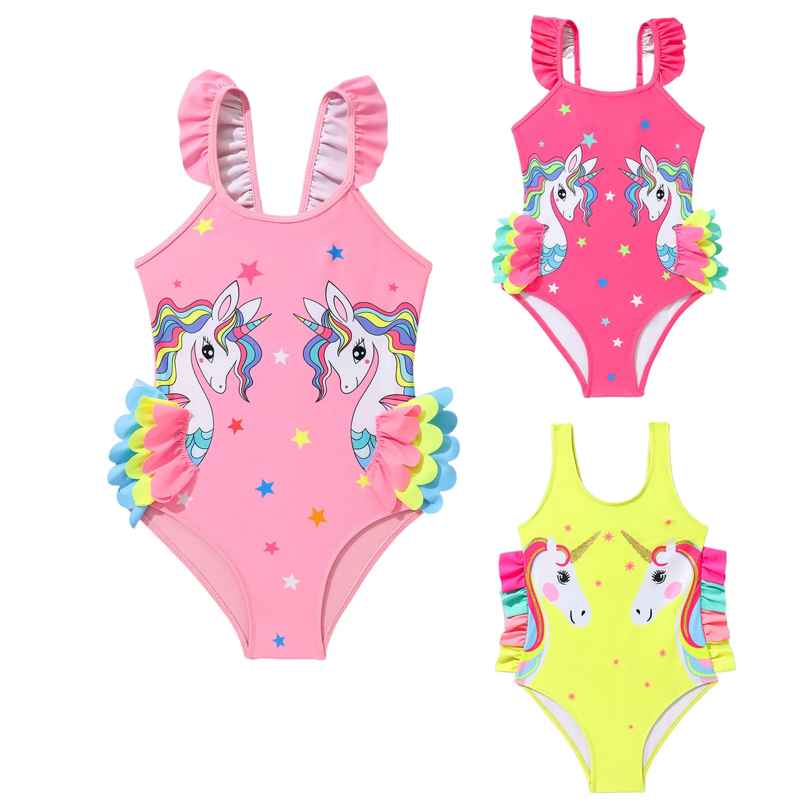 Kids Little Girls Swim Leotard Printed One-Piece Swimsuit Swimwear Beachwear Bodysuit for Summer Holiday Swimming Bathing Suits