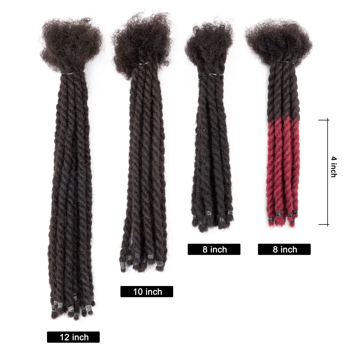 Dreadlocks pré-torcida para extensões, cabelo humano pré-torcido, 8 em, 10 em, 12 em, 8 em, 10 em, 12 em, Preto, Dois tons, Estilo, pavões permanentes, elegantes