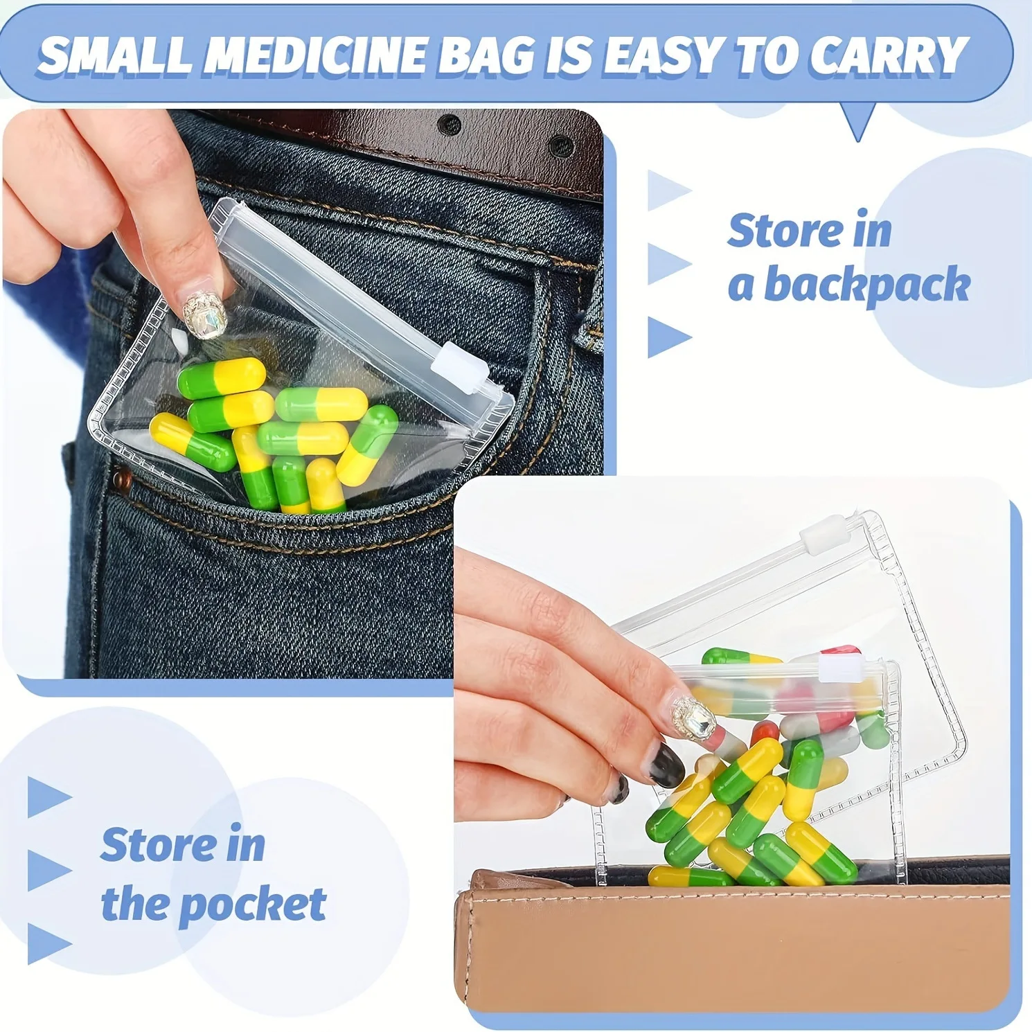 Convenient Travel Medicine Storage Bag, Zippered Medicine Storage Bag, Suitable for Storing Jewelry and Small Items, Travel Luggage Storage Accessories