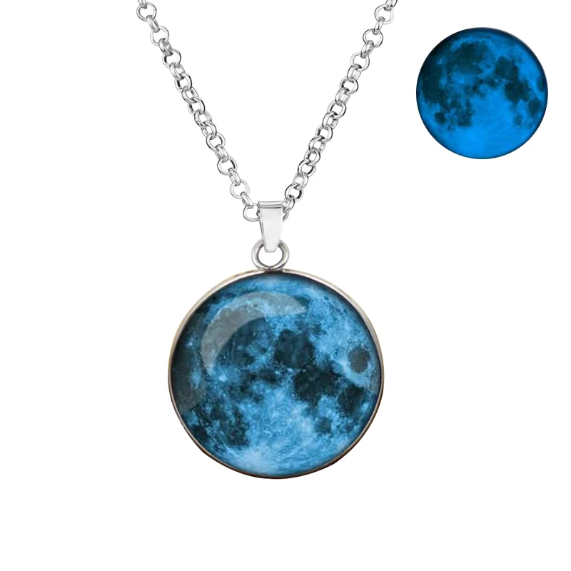 Neue Ankunft Ankunft Geburtstag Mond leuchtende Halskette handgemachte Glaskuppel Vollmond Mondfinsternis Halskette Festival Schmuck Geschenk
