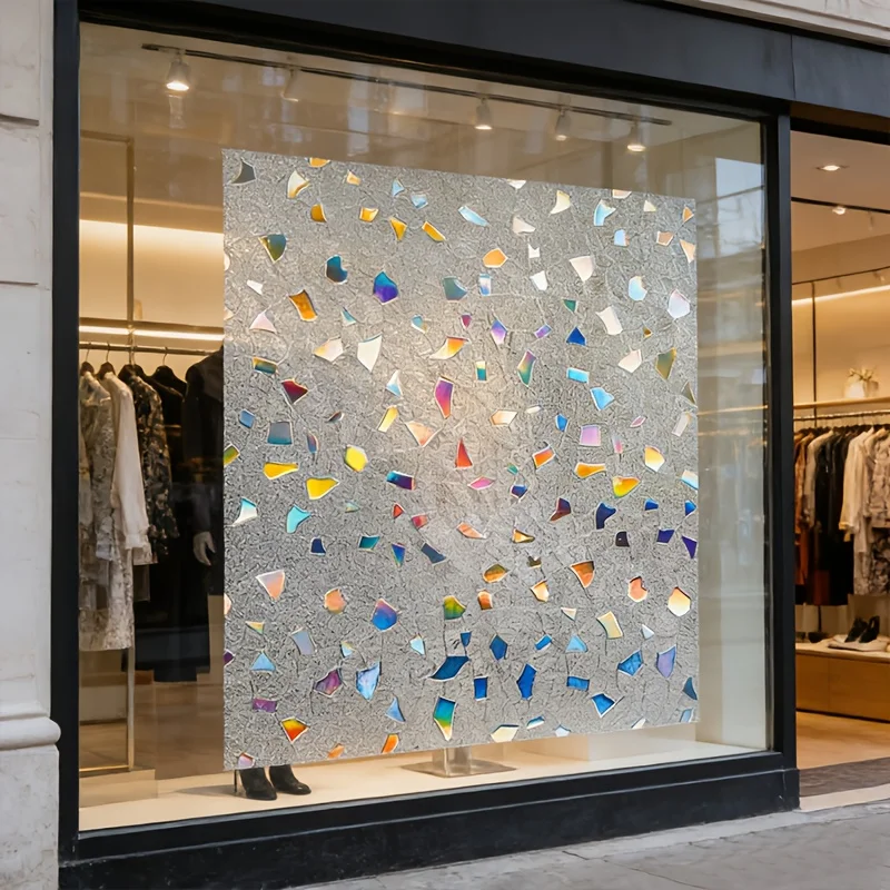 Iridescent Static Cling Window Film Glitter Rainbow Spectrum Color Scratch Concealing Removable for Sliding Door Window Glass