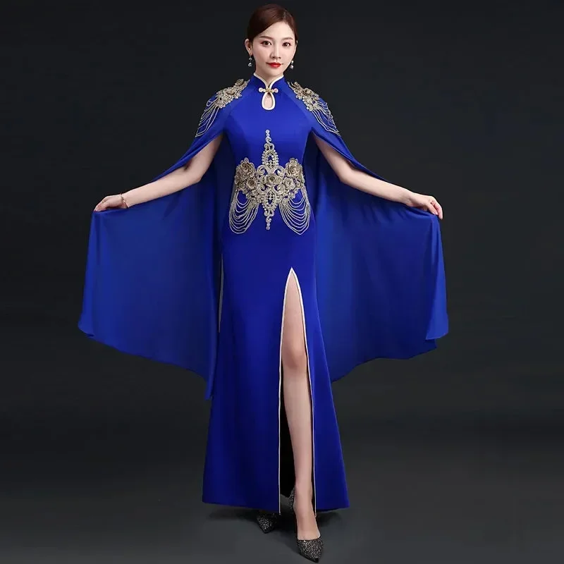 2023 New Chinese Style Walking Show Qipao Dignified Atmospheric Clothing Improved Young Classical Stage Performance Put Costumes