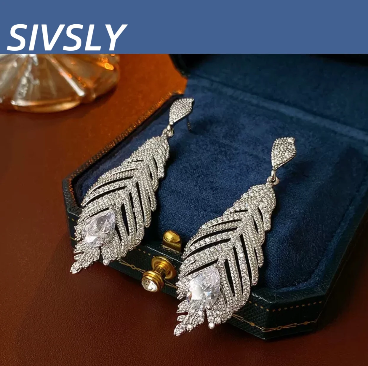 

Hot sale zircon leaf fringe earrings, luxurious temperament, versatile earring, high-end earring, women's earring