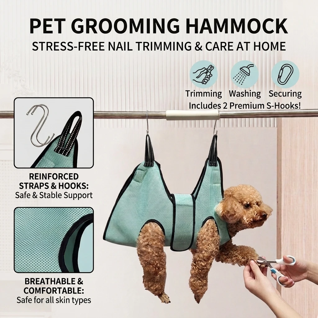 Pet Grooming Hammock for Cat Dog Nail Clipping Trimming Restraint Bag with Hooks Anti-Scratch Helper for Feeding Bathing Hair