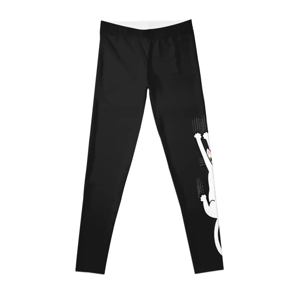 

Funny White Cat with Blue and Yellow Eyes Hanging on with Claws Leggings gym wear Women's pants Sports pants for Womens Leggings