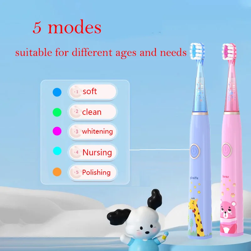 Kids Sonic Electric Toothbrush Cartoon with Colorful LED Light IPX7 Waterproof Deep Clean Teeth Care Rechargeable Toothbrush