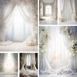 Mehofond Photography Background White Curtain Window Floral Adult Birthday Wedding Maternity Portrait Decor Backdrop Photo Studi