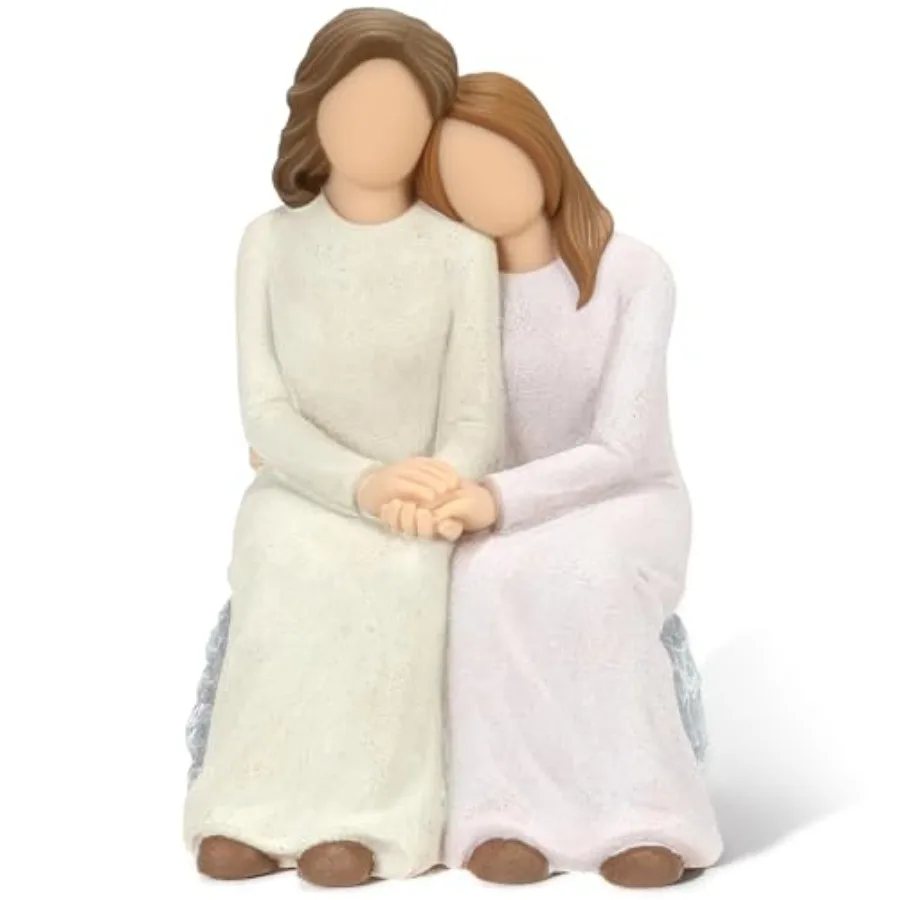 Mother Daughter Resin Figurine, Hand-Painted Mom Daughter Sculpture Artwork, Family Memorial, and Home Décor