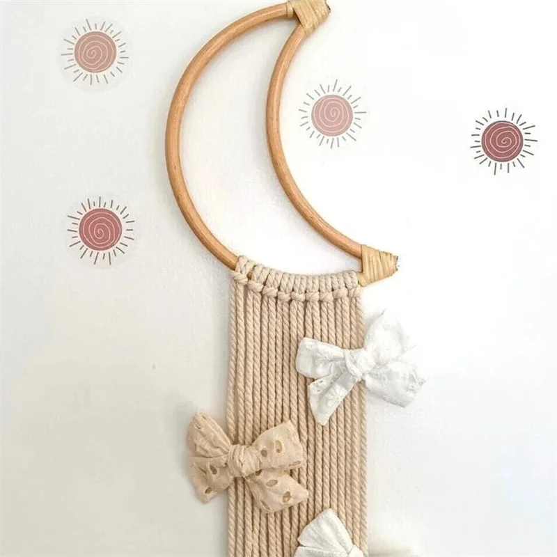 INS Nordic Wooden Moon Jewelry Organizer Wall Ornaments Baby Hair Clips Holder Princess Girls Hairpin Hairband Storage Pendant