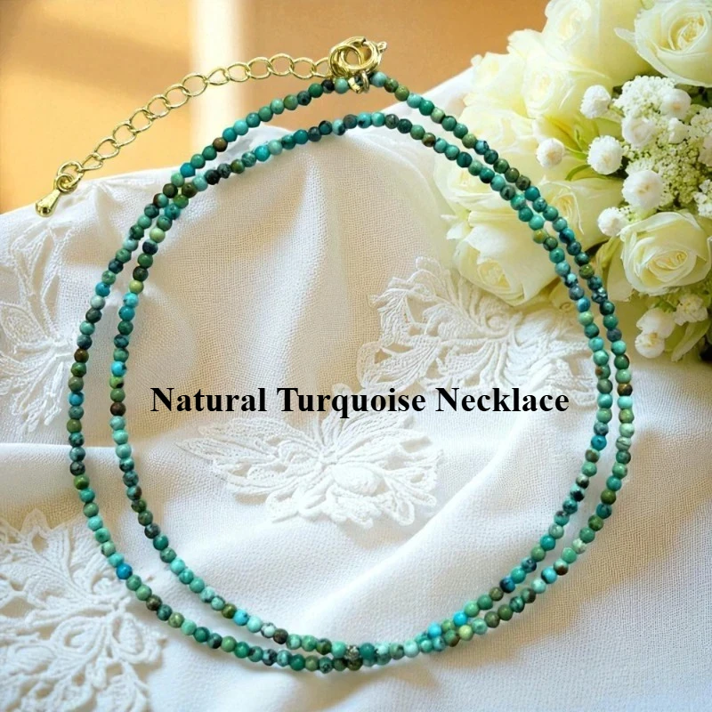 

Natural Turquoise Necklace Women's 2mm Handmade Light Luxury Fashion Charm Locking Bone Chain Elegant Jewelry Gifts