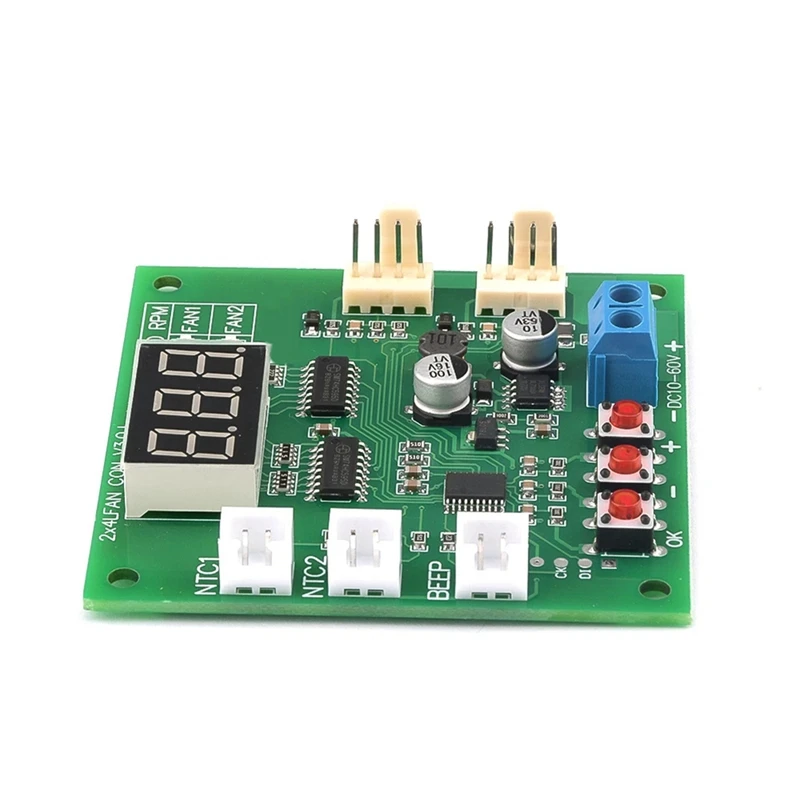 2 Channel 4 Wire DC 12V 24V 48V PWM Motor Fan Speed Controller Digital Display Governor Temperature Control