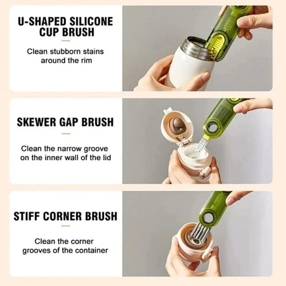 Multifunctional Cup Cleaning Brush 3 in 1 Cup Mouth Scrubber Rotatable Kitchen Cleaning Brush Bottle Gap Cleaner Accessories