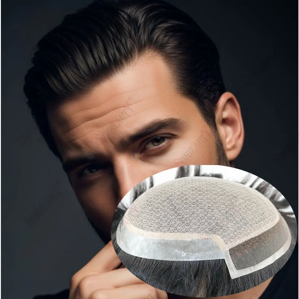 

Натуральная кожа головы, полная шелковая основа, кружевная передняя часть, супер прочный мужской парик, человеческие волосы, мужская система замены волос, протез