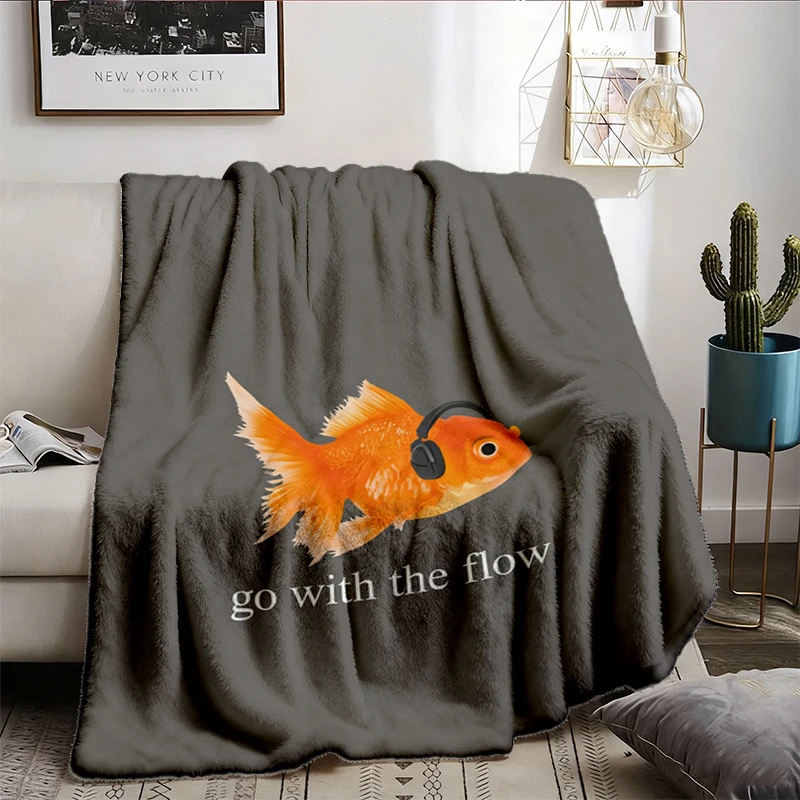  Go With The Flow Goldfish Flannel Blanket, Vintage Nature Magazine Aesthetic Flannel Blanket