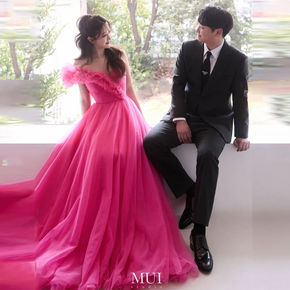 SPRAYING princesa vestidos de noche de tul Corea sesión de fotos de boda un hombro una línea vestido de fiesta largo corsé personalizado 2026