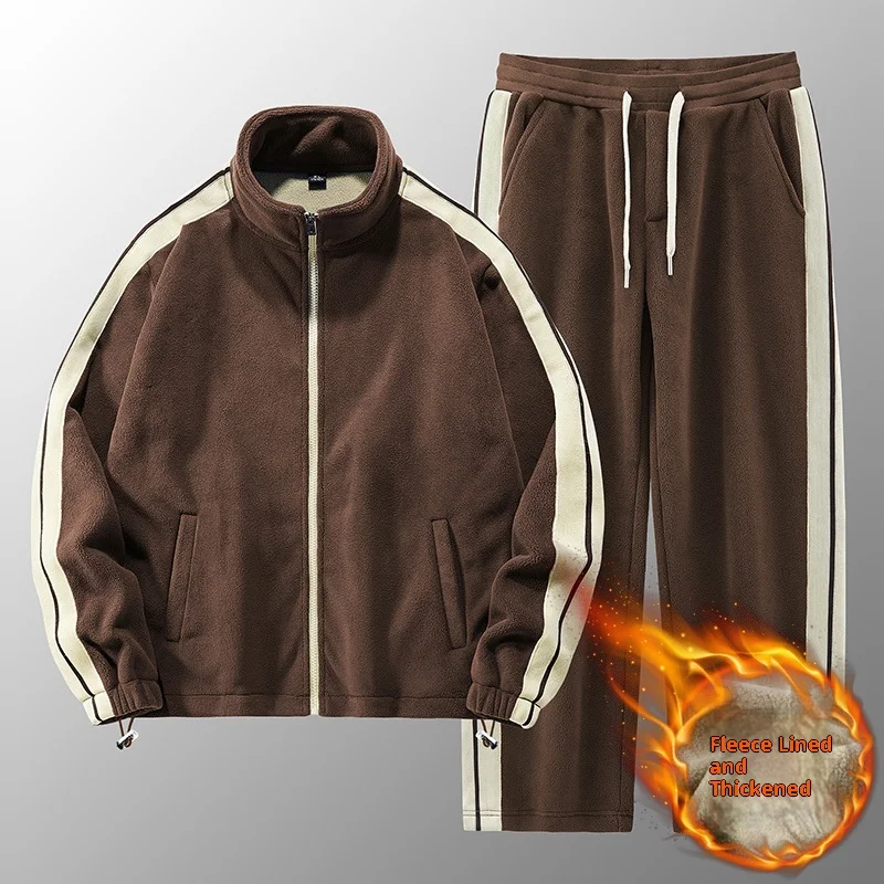 Winter Herren Woll-Hoodie-Hosen-Set, Plüsch Verdickter Warmer und Winddichter Sportanzug Herren Winter Plüsch-Hoodie Trainingsanzug 2-teiliges Set – Detail 10