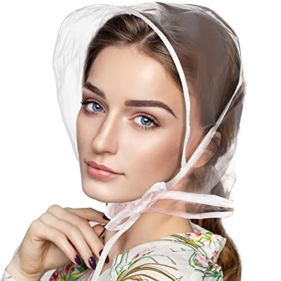 

6PCS Rain Bonnet with Visor Clear Rain Hats Waterproof Rain Plastic Scarf Rain Bonnet Protect Hairstyle for Unisex Men Women La