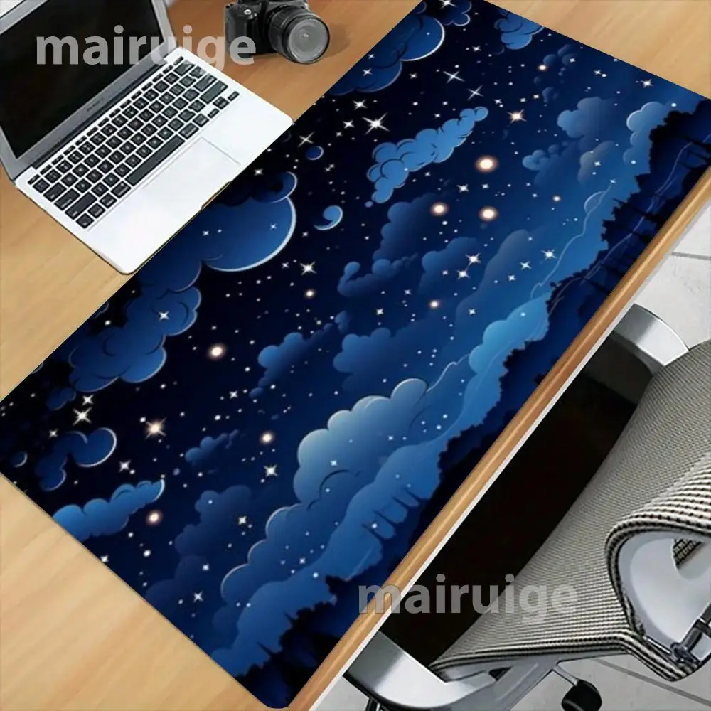 Starry Sky Moon Cloud Desk Mat Thick Rubber Precision Tracking Gaming Mouse Pad For Bedroom Gaming