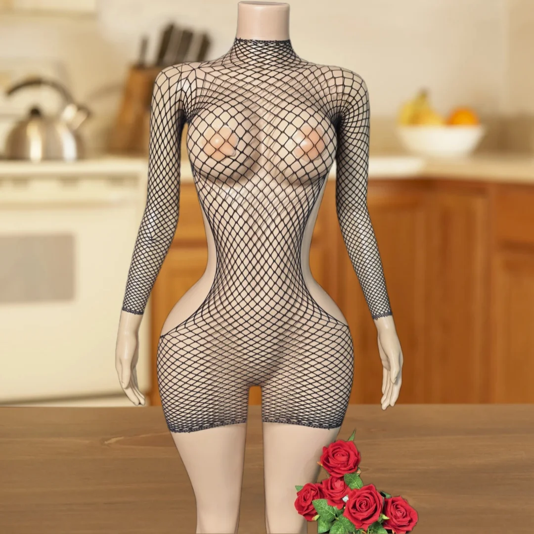 

High Quality Ladies Underwear Rose Color Plus size Fishnet Short Net Skirt Female Erotic Costume Transparent Mesh Tight Lingerie
