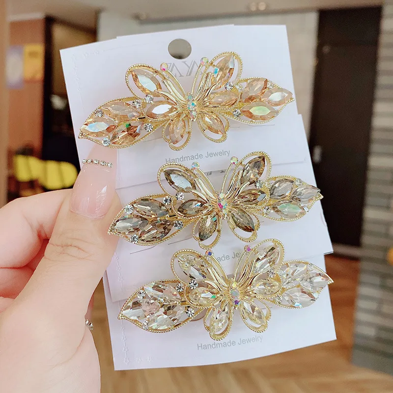 Korean Hair Accesories For Women Trends 2023 Hair Clip Metal Diamond Butterfly Ponytail Shining Hairpins Wedding Gift Headwear