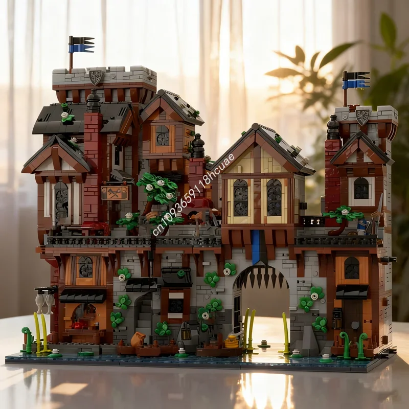 5668 деталей MOC: Средневековые мастерские и Замок — Конструктор, развивающая игрушка, идея для творчества, образовательный подарок, кирпичики для сборки