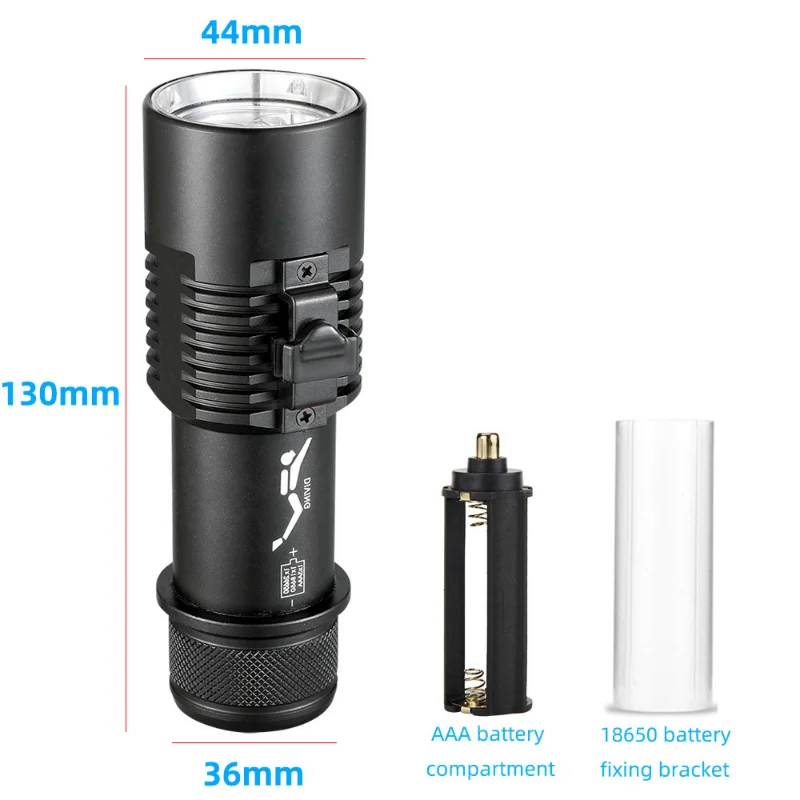 XHP70 LED Scuba Diving Flashlight, IPX8 Waterproof Dive Lamp, Most Powerful Hand Rope, 26650 Battery