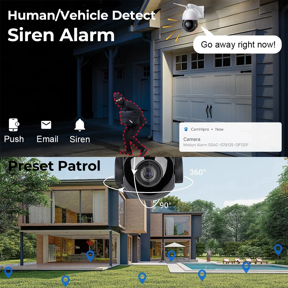 กล้องวงจรปิดไวไฟ4K 8MP กลางแจ้งไร้สายซูม30X ติดตามแบบมนุษย์ PTZ กล้อง ONVIF 2ทางคุยกันในเวลากลางคืนแบบใช้สาย