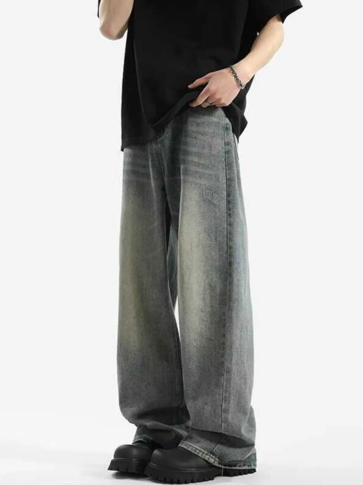 American Sle Retro Waed Men's Denim Pants Spring Autumn New Trendy Brand Casual Loose Long Trousers for Teenagers