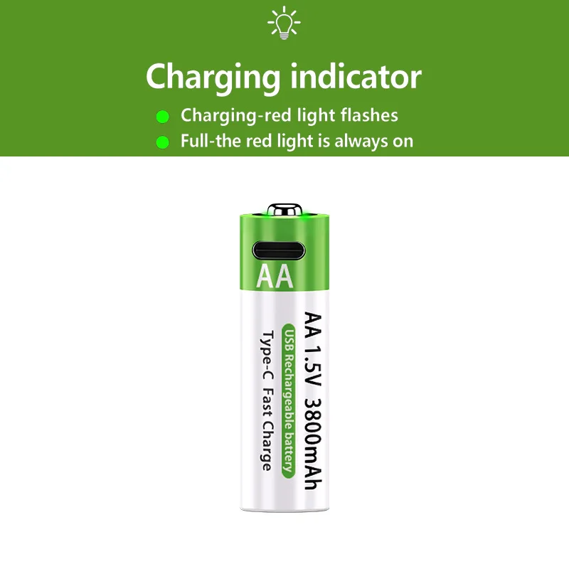 AA No. 5 3800mAh Large Capacity Lithium Battery 1.5V Constant Voltage Fast Charging T YPE-C Rechargeable Battery