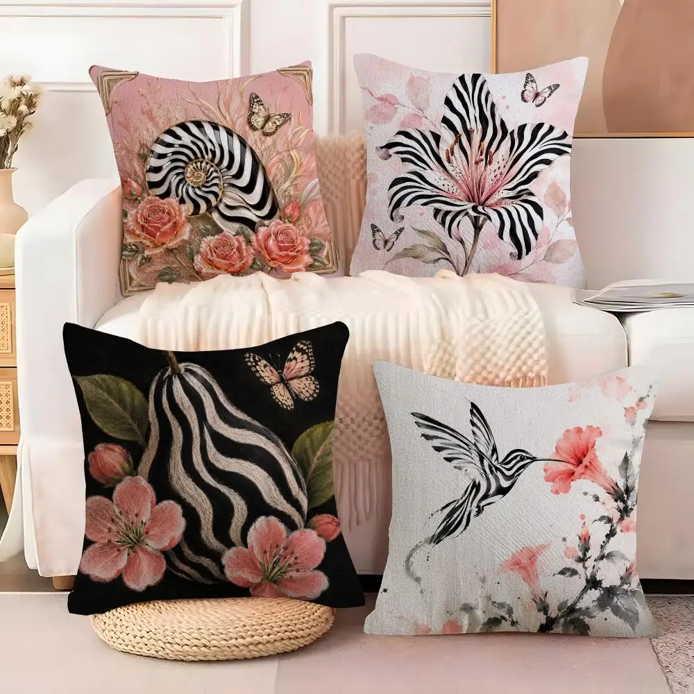 Pink Zebra Floral Decor Cushion Cover Case Anti-dustmite Pillowcase Invisible zipper silky short plush Sofa cushion cover