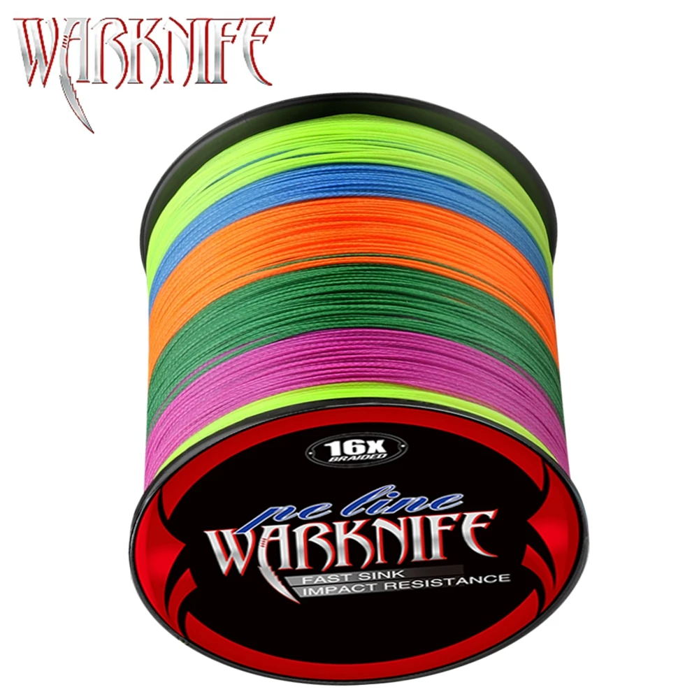 Warknife 16 Strands 100M - 2000M Hollow Core PE Braid Extreme Japan Braided PE Line 20LBs-500LBs Fishing Assist Line Multicolor