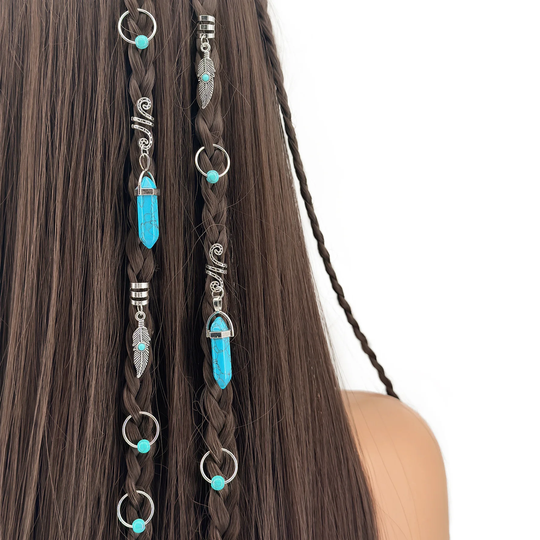 10 piezas de la nueva banda y banda para el cabello versátiles con trenza de plumas azul cielo, adecuadas tanto para hombres como para mujeres.
