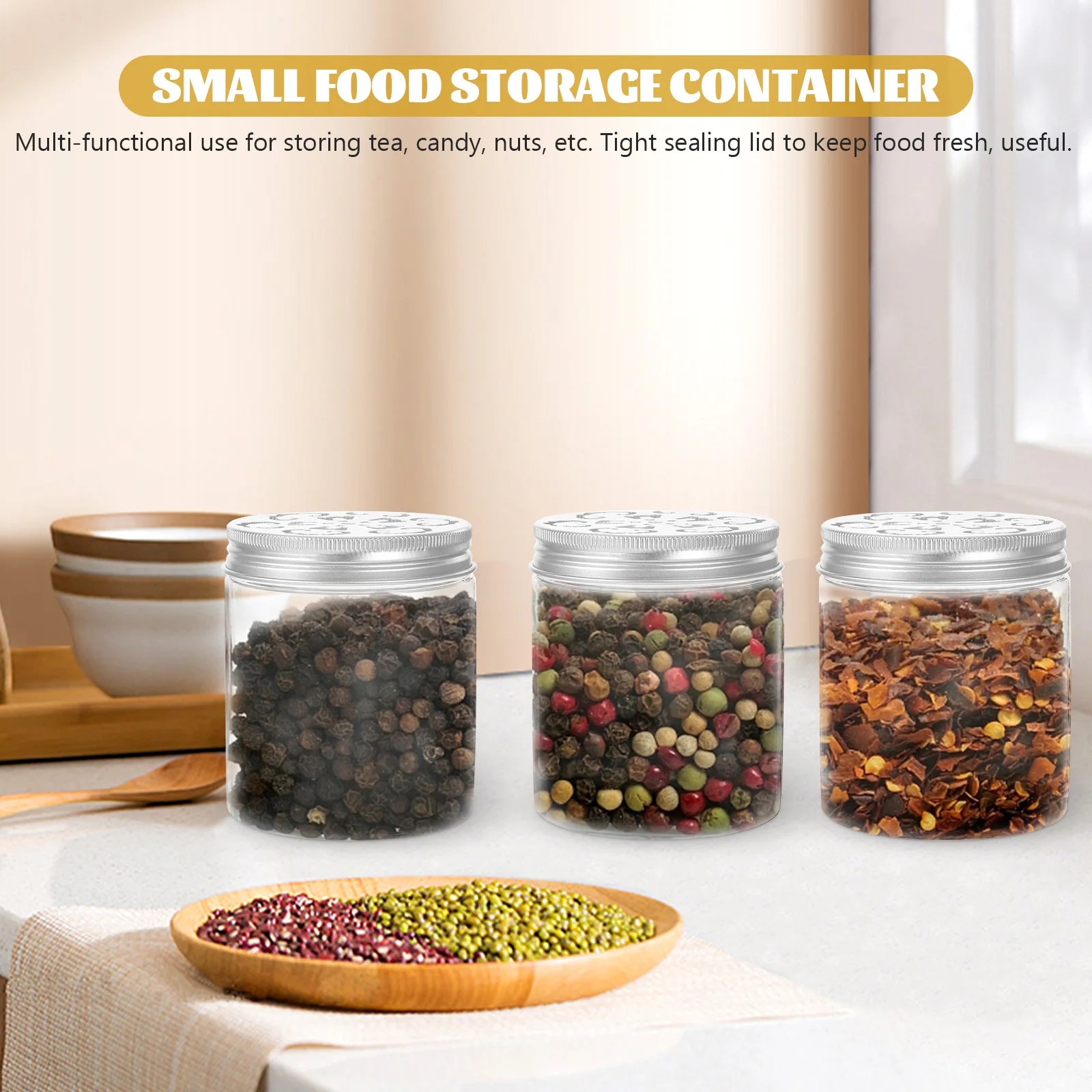 

6Pcs Food Storage Jar Small Transparent Clear Container Airtight Leakproof Kitchen Pantry Organizer Tea Sugar Nut