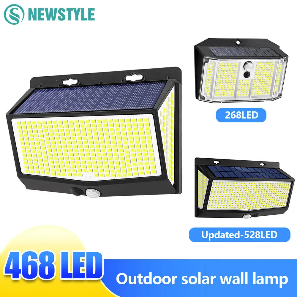 야외 태양광 모션 센서 조명 468/528 LED 방수 태양광 보안 벽등 (정원, 파티오, 수영장, 마당, 울타리, 진입로용)