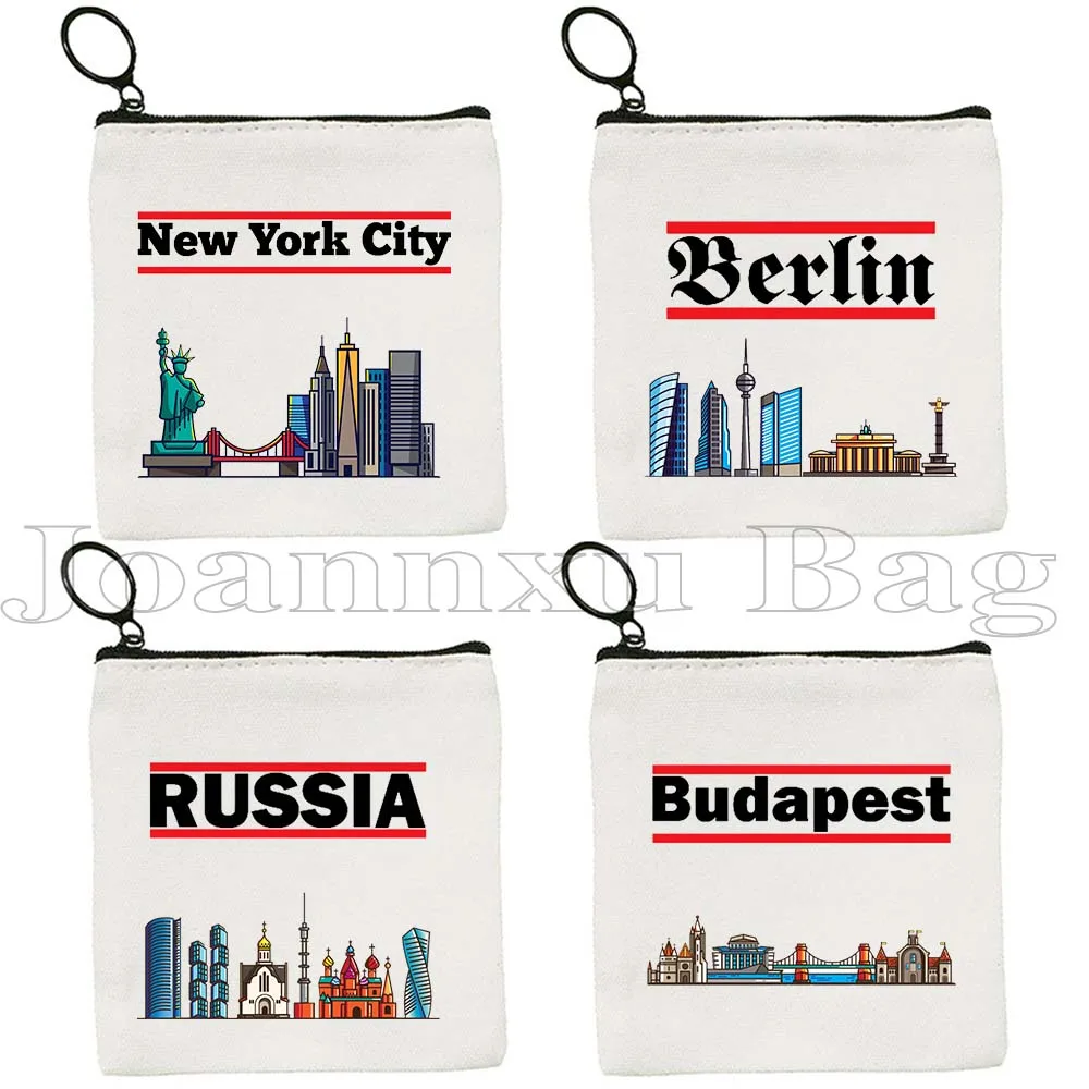 

Berlin Germany Budapest Sydney Milan Russia Moscow San Francisco Kiev New York City Skyline Coin Purse Key Case Bag Wallet Pouch