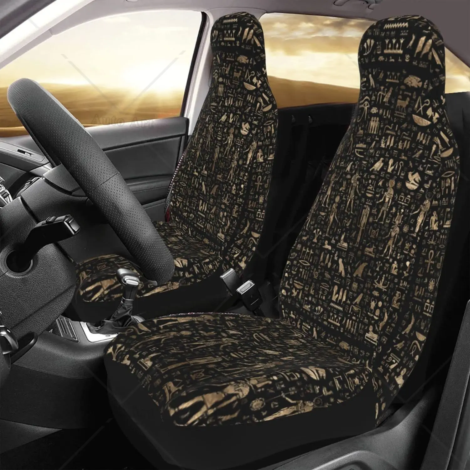 Car Seat Covers Gold and Black Ancient Egyptian Gods and Hieroglyphs Car Front Seat Protectors Car Accessories Full Set  Cover