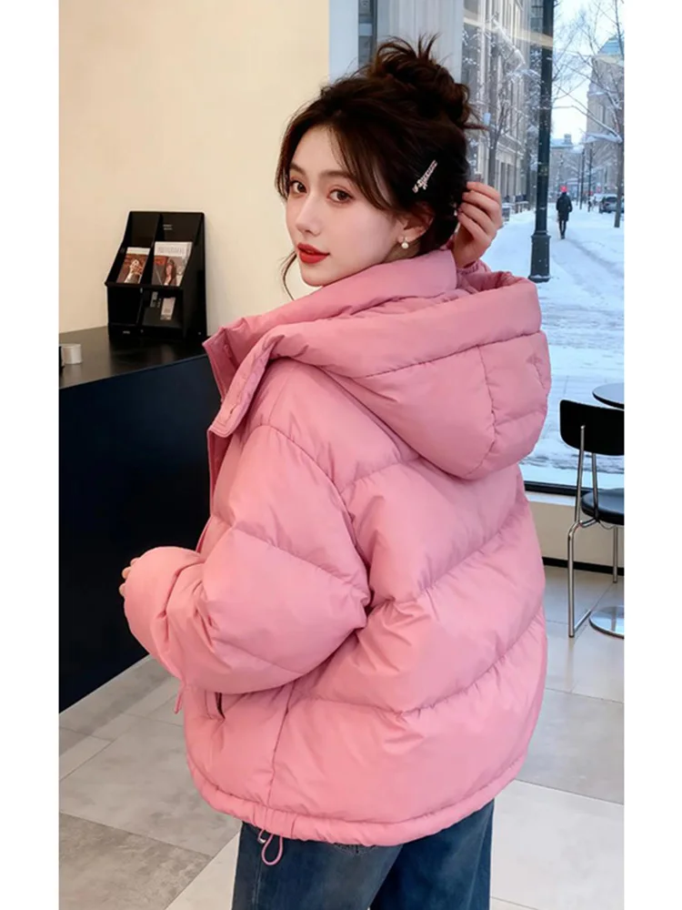 

Cool ort Cotton Jaet Stand Collar Winter Sle Eye-ching Attitude Easy Winter Faion Korean Loose Fit Zipper Closure