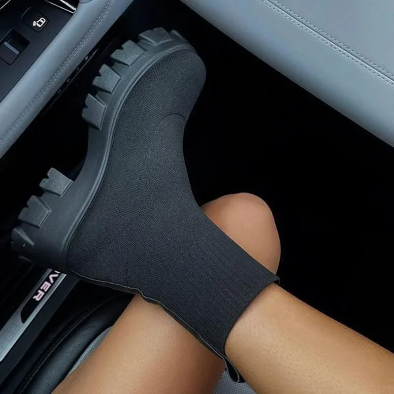 Fashion Sneakers Women Shoes Stretch Fabric Sock Ankle Boots Plus Size Shoes Woman Platform Boot Zapatos De Mujer Ladies Boots