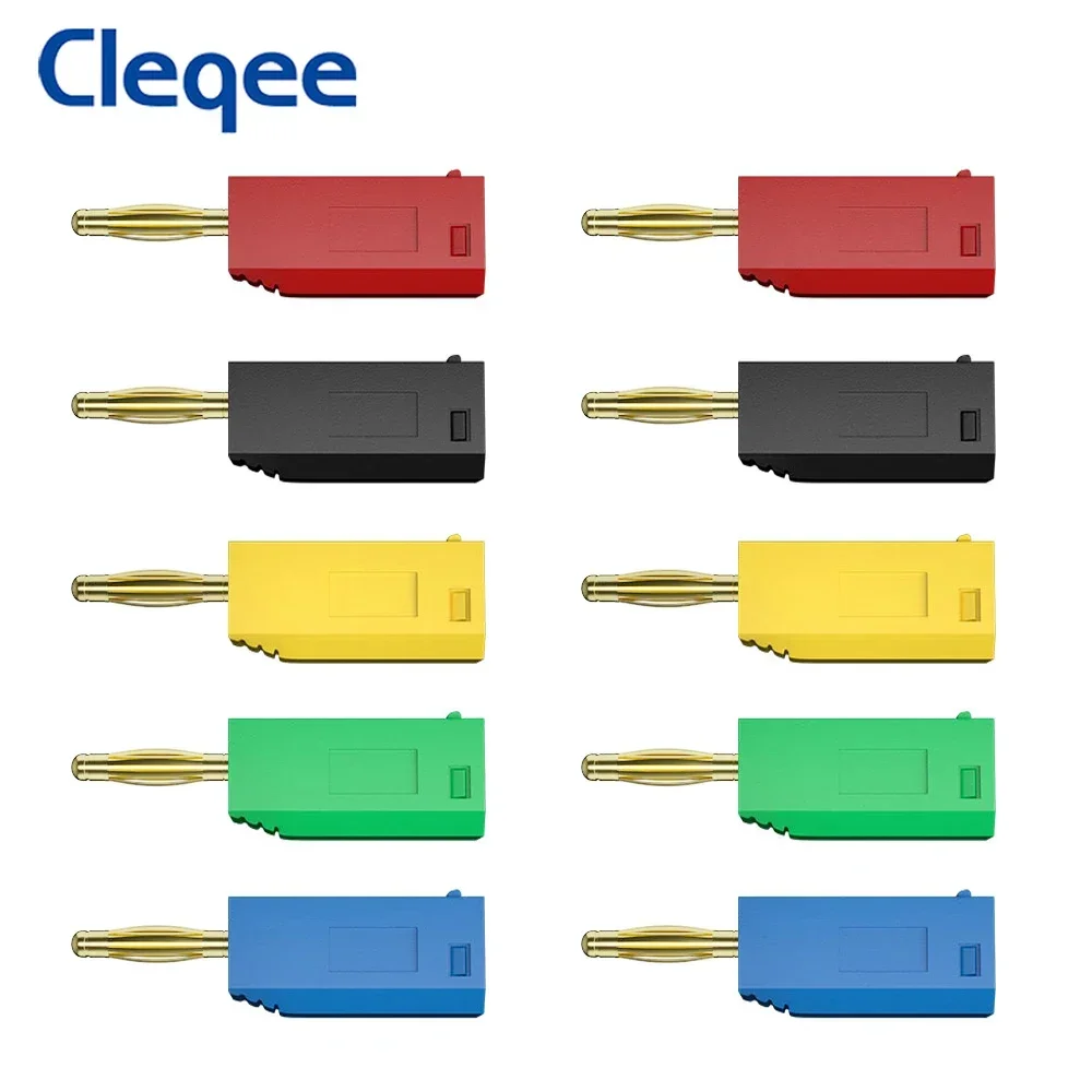 Cleqee P3012 10Pcs 2Mm Banana Plug Jack Vergulde Koperen Stapelbaar Banana Plug Connector Voor Binding Post Test probes 5 Kleur