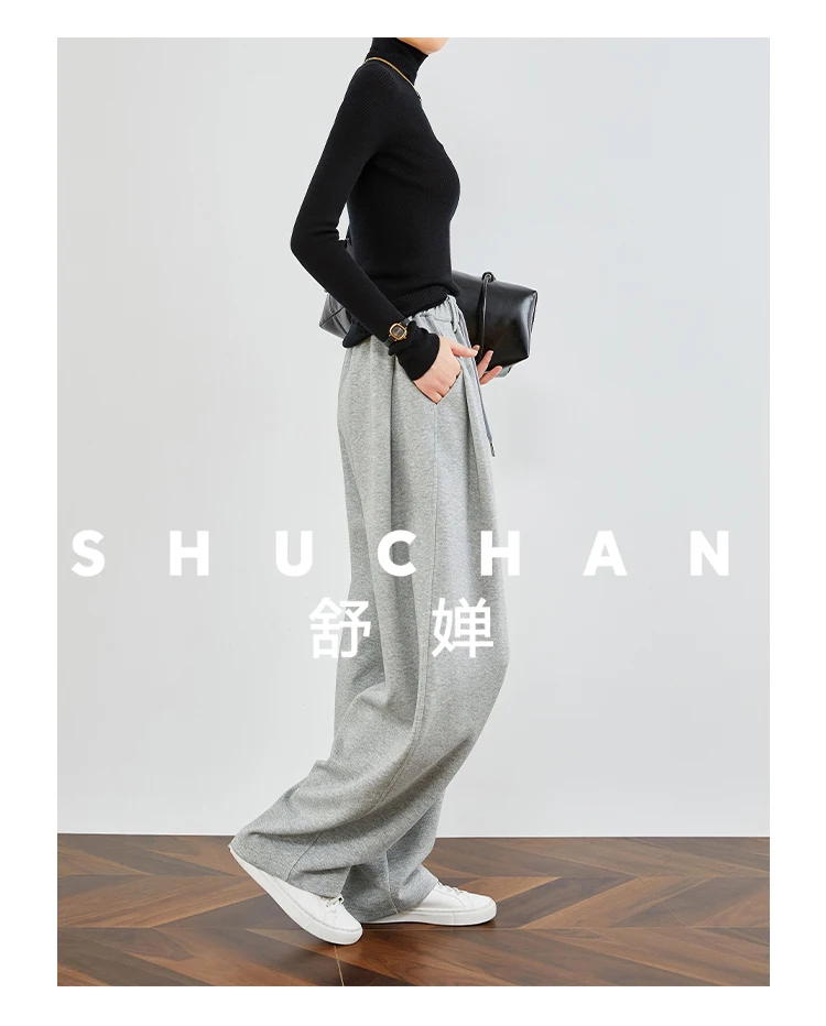 Gray sweatpants women's fleece thickened casual banana sweatpants loose scimitar wide-leg pants autumn and winter