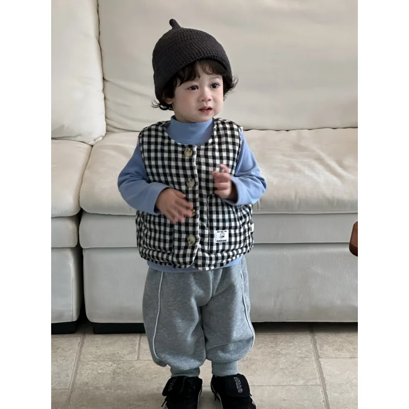 

Children's Clothing New Style Kids Outfits2025Autumn and Winter Baby Vest Children's Clothing Boys Thickened Sweatpants Set