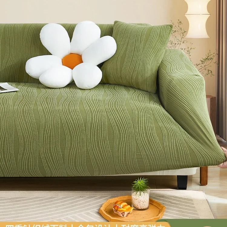 Jacquard Plush Stretch Sofa Cover Full Elastic Protector Minimalist Soft Textured Slipcover Single To Five Seat Sofas