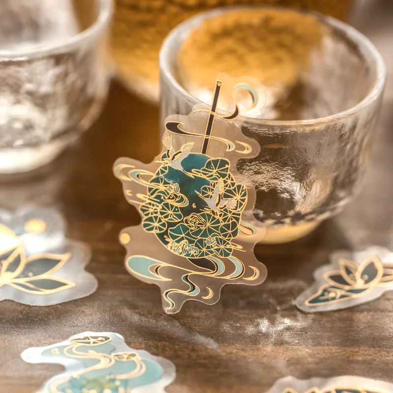 MOHAMM 40 PCS PVC Waterproof Sticker China Style Hot Stamping Pack Nostalgic Antique Style DIY Creative Notebook Material Decal