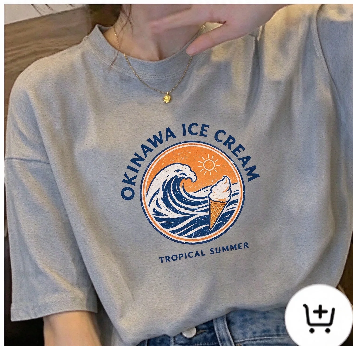 2026 Kids Adults Tropical Summer Wave Ice Cream Graphic T-Shirt, Retro Circle Print Short Sleeve Casual Cotton Tee for Men Women