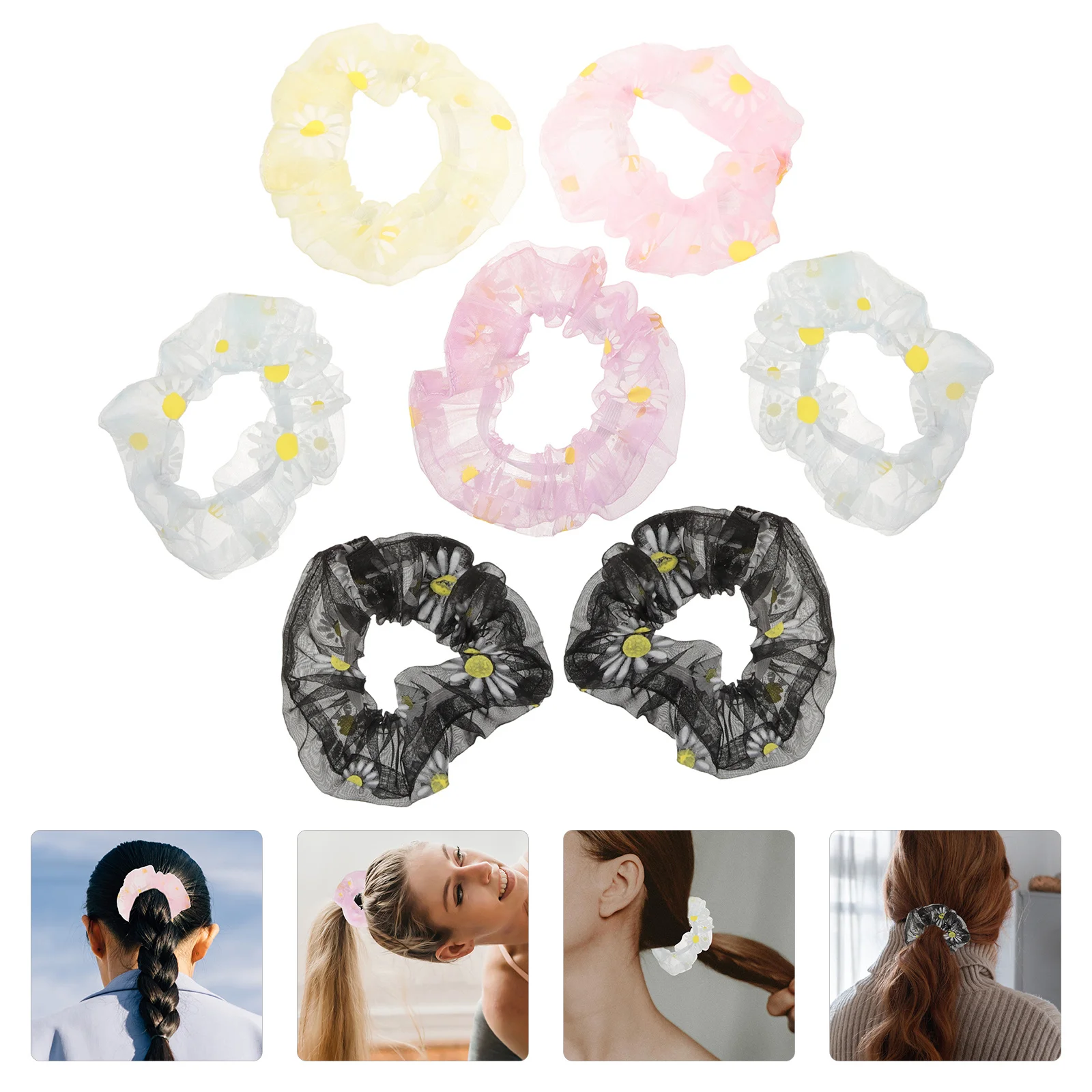 

7Pcs Flower Hair Rings Candy Color Stretch Hair Rope for Women Fashion Ponytail Holders Gauze Ties All Day Comfortable Fit