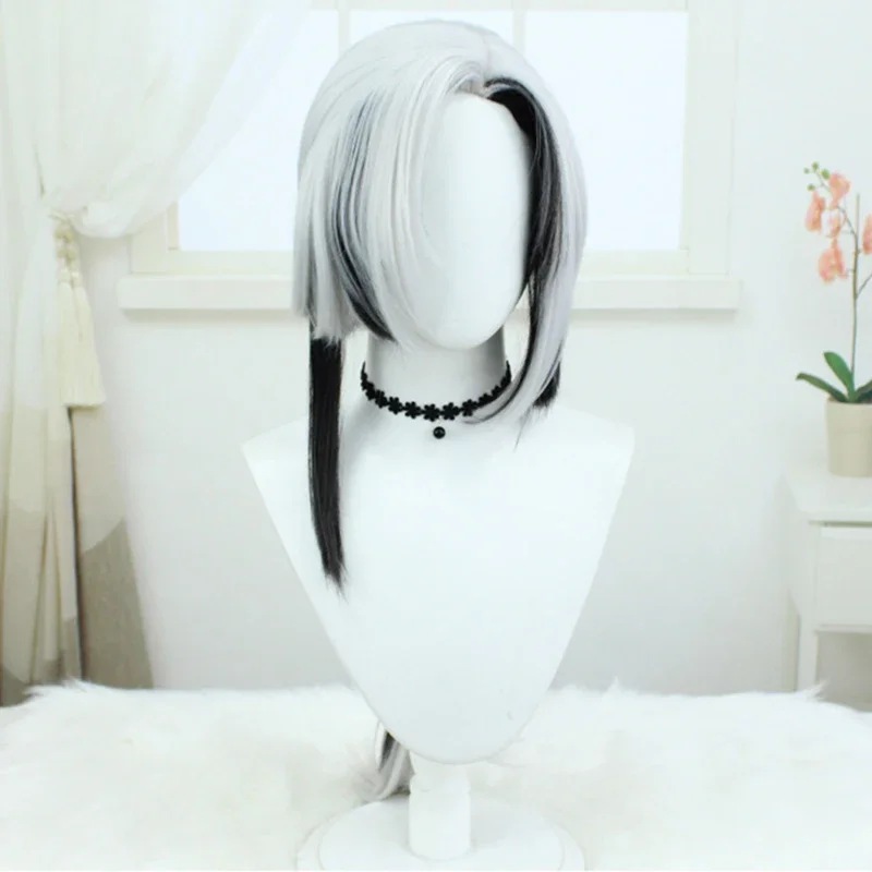 Gioco Genshin Impact Arlecchino Peruere parrucca Cosplay nero bianco capelli lunghi coda di cavallo parrucche sintetiche resistenti al calore Halloween Prop
