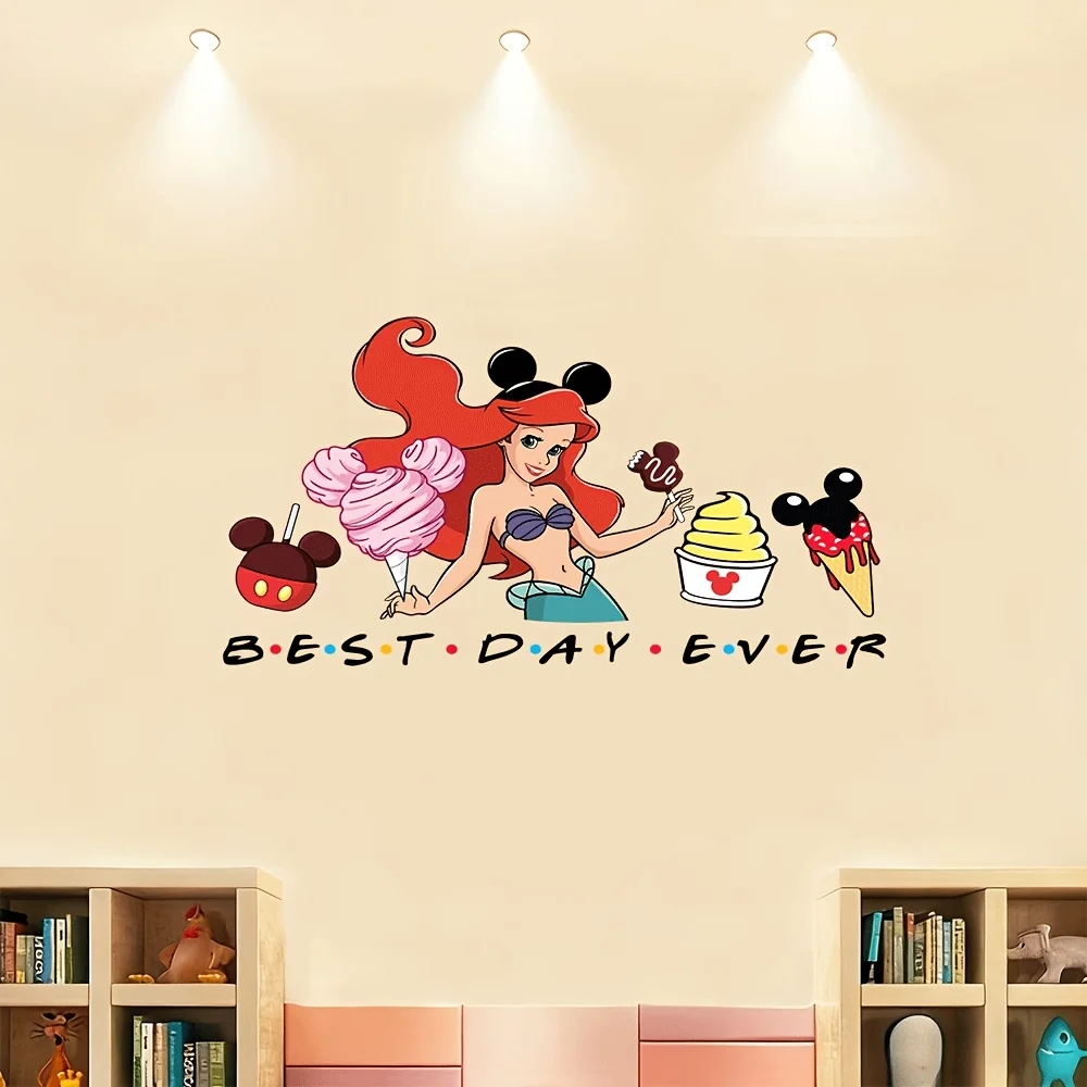 1 ملصق نافذة ديزني بيوتي آند ذا بيست آرييل، يتميز بوجبات خفيفة ونص ميكي ماوس - مناسب للزجاج والجدران والثلاجات والمرايا وديكور الغرفة