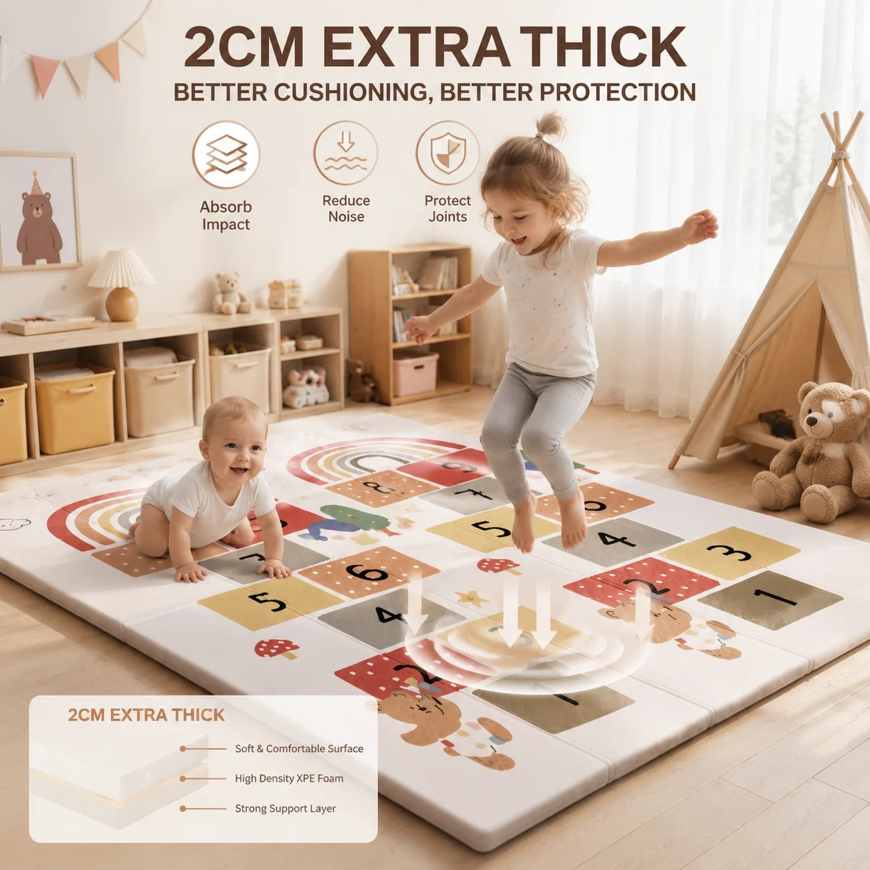 Baby Play Mat, Foldable & Waterproof Play Mats for Floor, Reversible Foam Playmat for Babies and Toddlers Infants, Crawling Mat