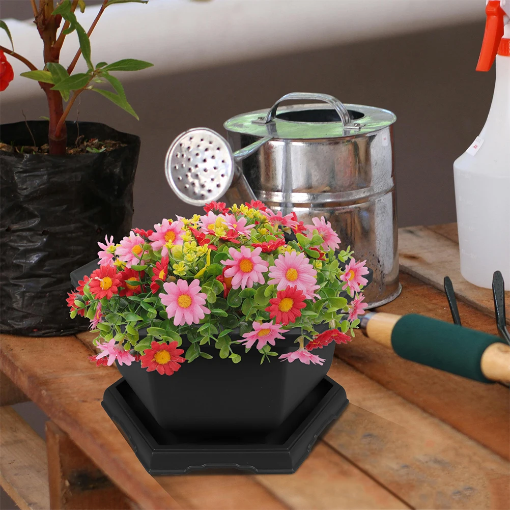 

2 Sets Hexagonal Orchid Pot Plant Pots Clear for Plants Nursery Self Watering Cooking Pp with Drainage Black Flower Big Indoor