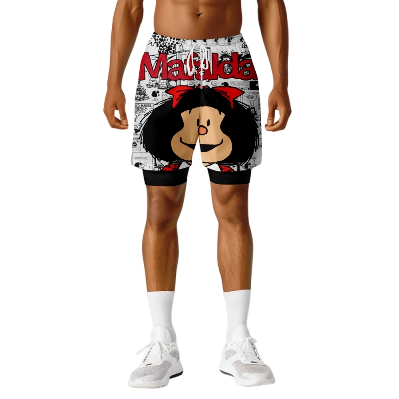 

Mafalda Merch Print Поддельные две шорты Косплей Женщины Мужчины Мода Повседневная Уличная одежда